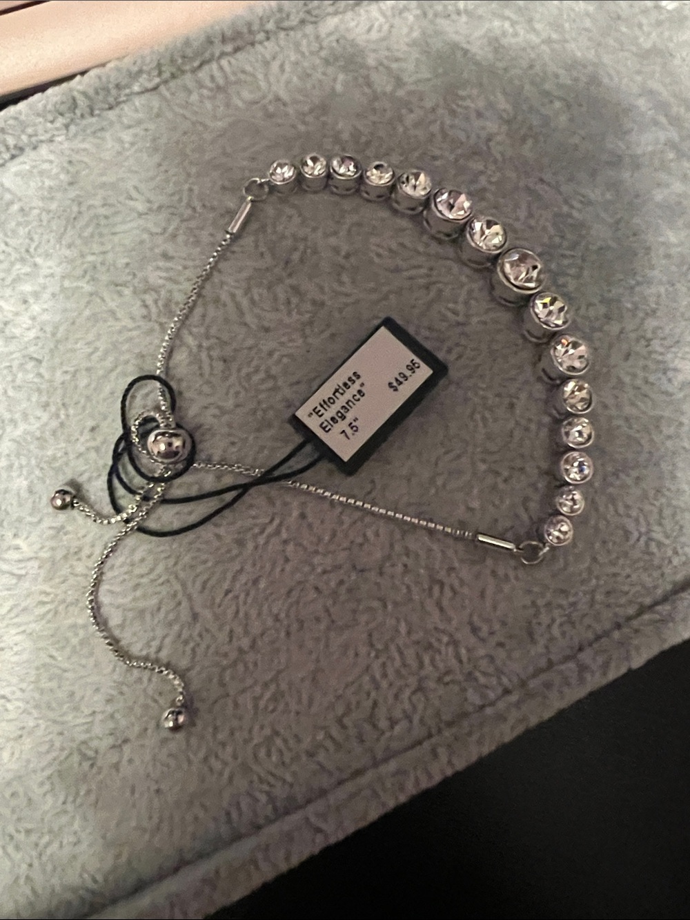 Adjustable Silver Bracelet with Clear Crystals